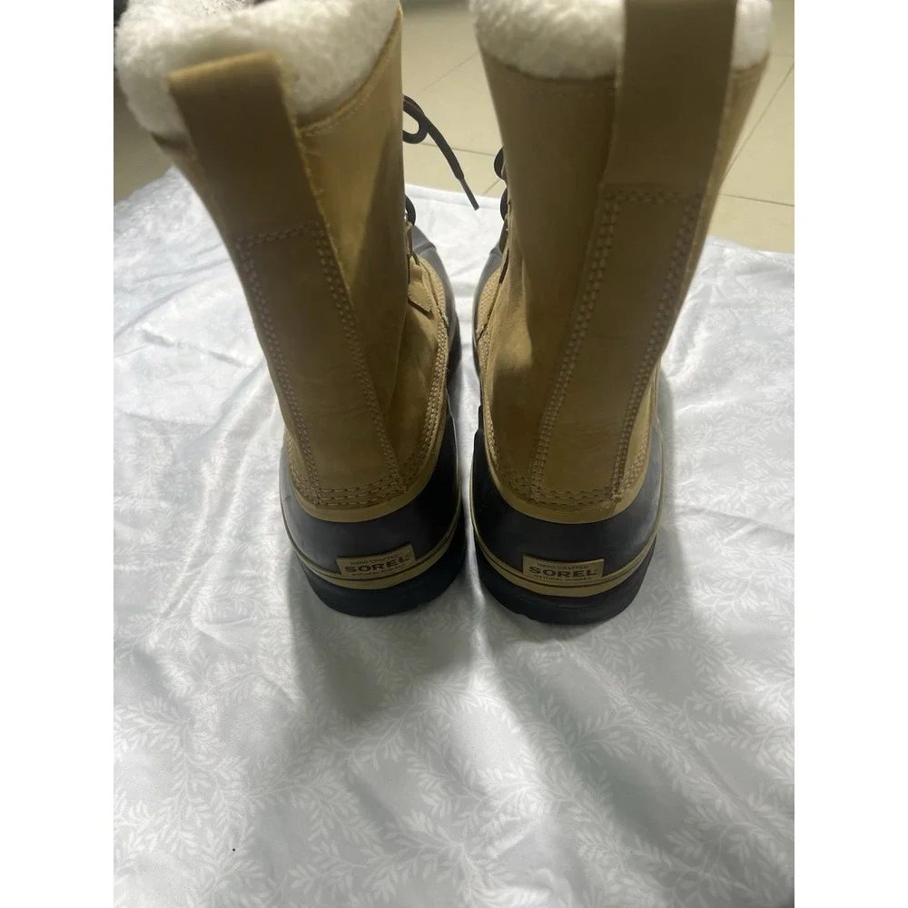 Sorel Caribou Mens Winter Boots Tan Black Waterproof Rubber Leather Snow Boots